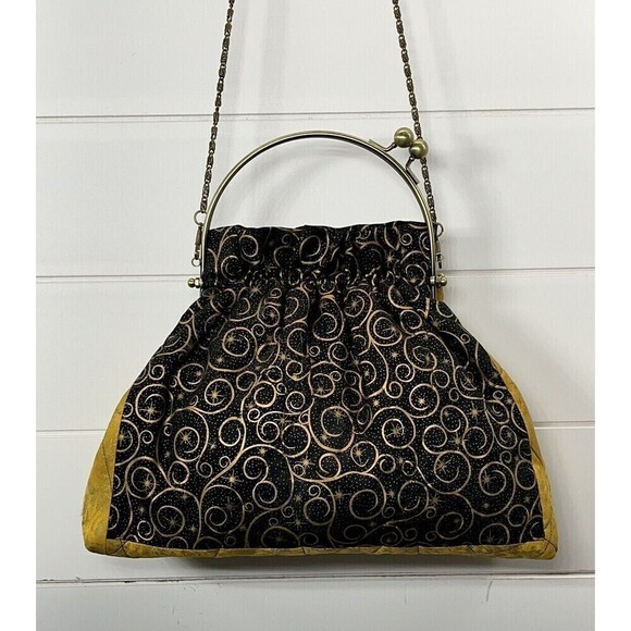 Handmade Celestial Handbag/Kiss Closure/Removable Strap Black/Gold Fairy Grunge - Picture 1 of 13